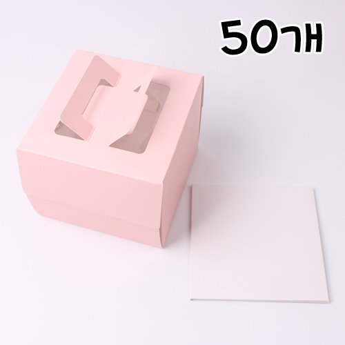 핑크 플라워 쉬폰 미니케익상자(13cm/무광) - 50개(받침포함)