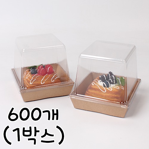 [1박스] 높은뚜껑 정사각 크라프트 샐러드 샌드위치 케이스 - 600개(뚜껑포함)
