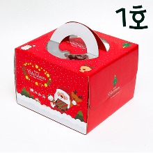 크리스마스 투명창 케익상자(레드산타) 1호 - 1개 (받침별도)