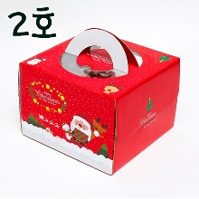 크리스마스 투명창 케익상자(레드산타) 2호 - 1개 (받침별도)