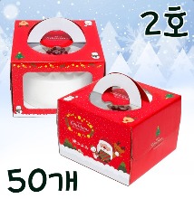 크리스마스 투명창 케익상자(레드산타) 2호 - 50개 (받침별도)