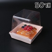 높은뚜껑 낮은 정사각 핑크 샐러드 샌드위치 케이스(낮은 정사각지함) - 50개(뚜껑포함)